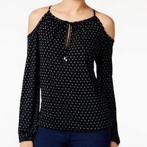 MIchael Michael Kors Cold Shoulder Long Sleeves Blue & White Shirt Women’s SZ L